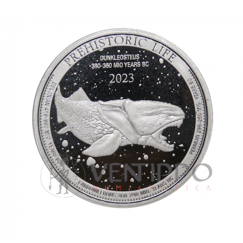 Congo, 20 Francs Plata ( 1 OZ 999 mls. ) 2023 Dunkleosteus, BU.