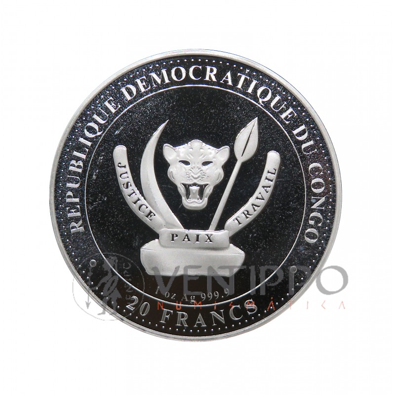 Congo, 20 Francs Plata ( 1 OZ 999 mls. ) 2023 Dunkleosteus, BU.
