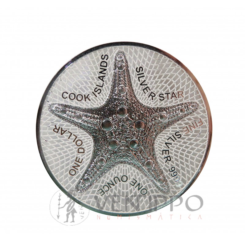 Islas Cook, Dollar Plata ( 1 OZ LEY 999 mls. ) Estrella de Mar 2023, BU.