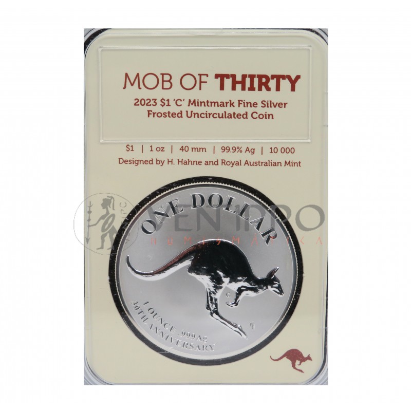 Australia, 1 $ Plata (1 OZ. 9999 mls) Canguro RAM 2023 30 Aniv. BU Blister