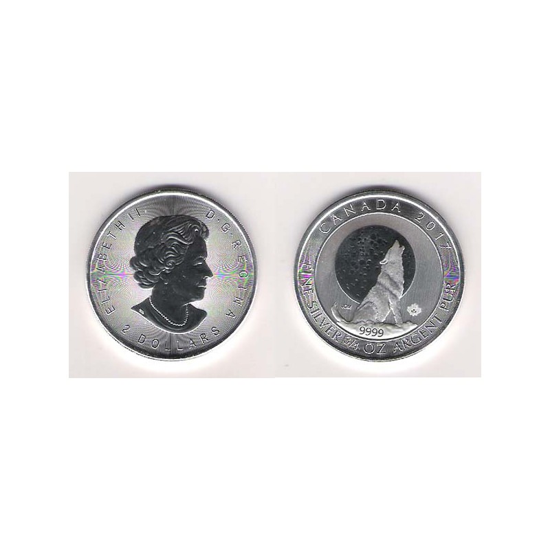 CANADÁ, 2 $ PLATA ( 3/4 OZ. 9999 mls. ) LOBO GRIS 2017, S/C