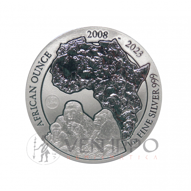 Ruanda, 50 Francs Plata ( 1 OZ  999 mls. ) Gorila 15 Aniversario 2023.