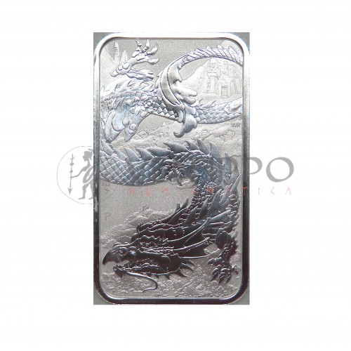 Australia, Dollar Plata ( 1 0Z ley 999 mls ) Dragón Oriental rectangular 2023, BU.