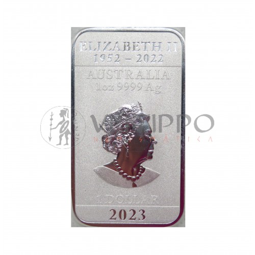 Australia, Dollar Plata ( 1 0Z ley 999 mls ) Dragón Oriental rectangular 2023, BU.