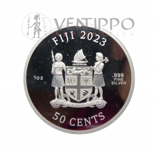 Fiji, 50 Cents Plata ( 1 OZ 999  mls ) Perro 2023, BU