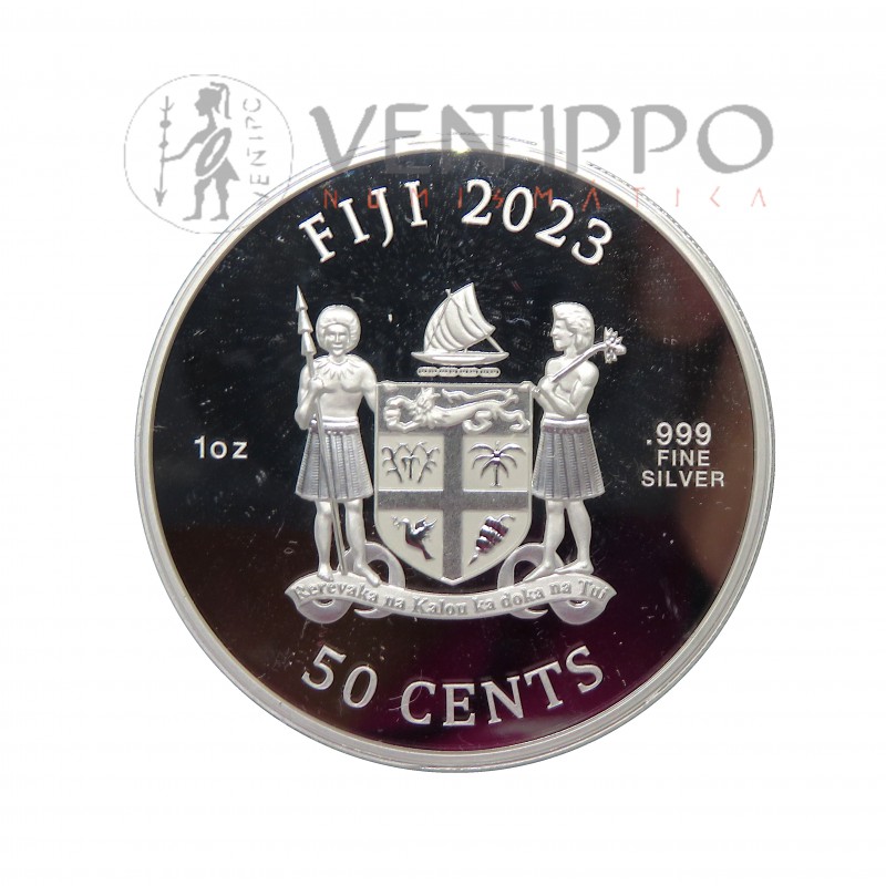 Fiji, 50 Cents Plata ( 1 OZ 999  mls ) Perro 2023, BU
