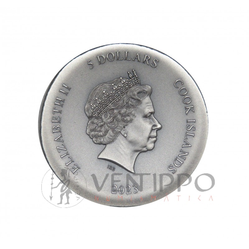 Islas Cook, 5 $ Plata ( 1 OZ 999 mls. ) 2023 Arethusa, Proof Antique Finish.