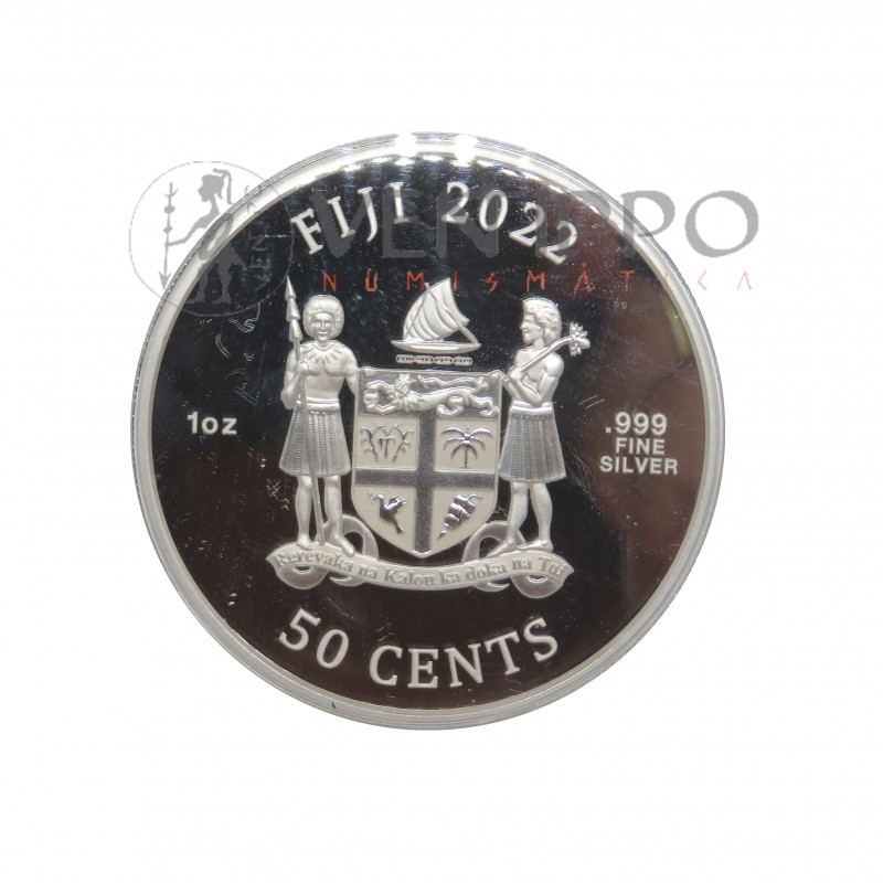 Fiji, 50 Cents Plata ( 1 OZ 999 mls. ) Gatos 2022, Bu