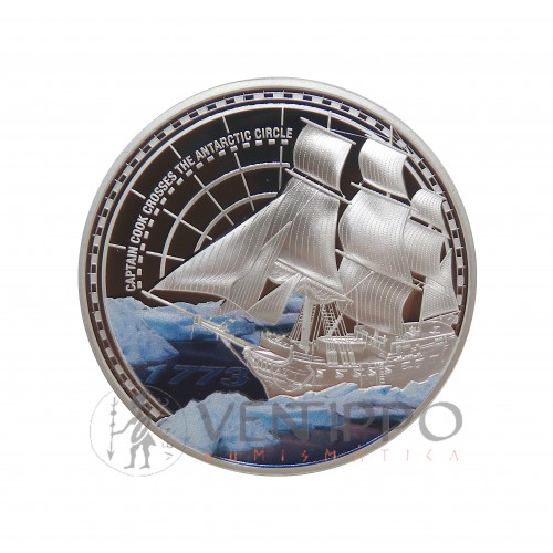 Niue, Dollar Plata ( 1 OZ  ley 9999 mls. ) 2023, 250 Aniv. de l a1ª Travesía por el círculo Antártico, Proof.
