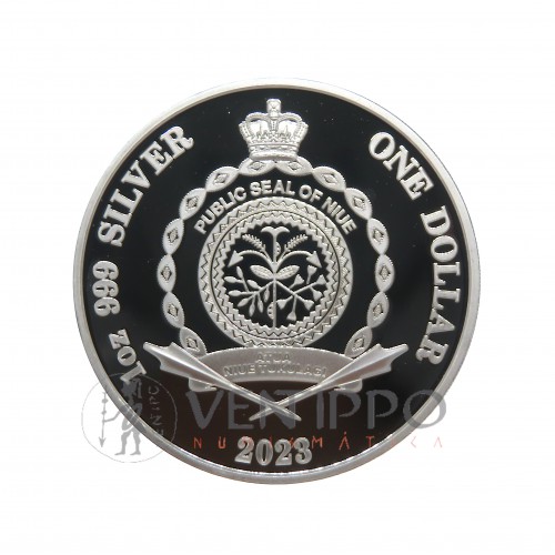 Niue, Dollar Plata ( 1 OZ  ley 9999 mls. ) 2023, 250 Aniv. de l a1ª Travesía por el círculo Antártico, Proof.