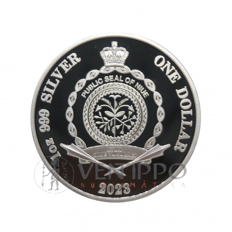 Niue, Dollar Plata ( 1 OZ  ley 9999 mls. ) 2023, 250 Aniv. de l a1ª Travesía por el círculo Antártico, Proof.