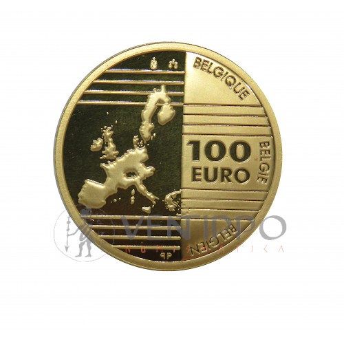Bélgica, 100 Euros oro ( 15,55 grs. ley 999 mls ),2002, Padres Fundadores de Europa, Proof.