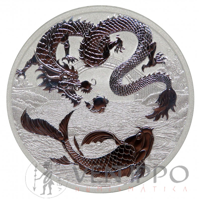 Australia, Dollar Plata ( 1 OZ ley 9999 mls ) 2013 Dragón & Koi, BU.