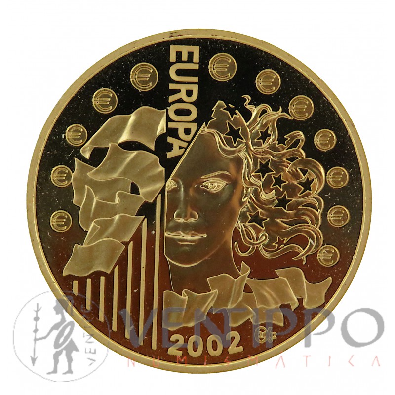 Francia, 20 Euro oro (17 grs., ley 920 mls) 2002 Introducción al euro, Proof