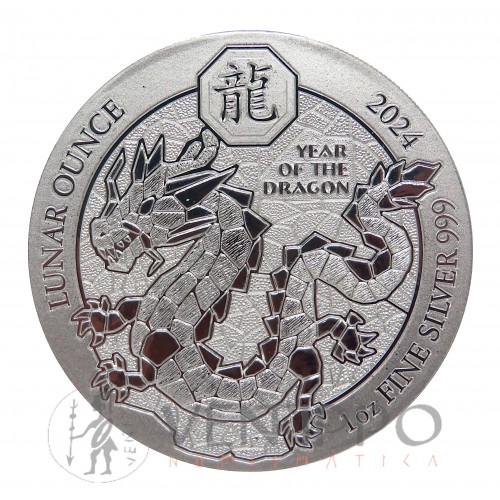 Ruanda, 50 Francs Plata ( 1 OZ  999 mls. ) Año del Dragón 2024.