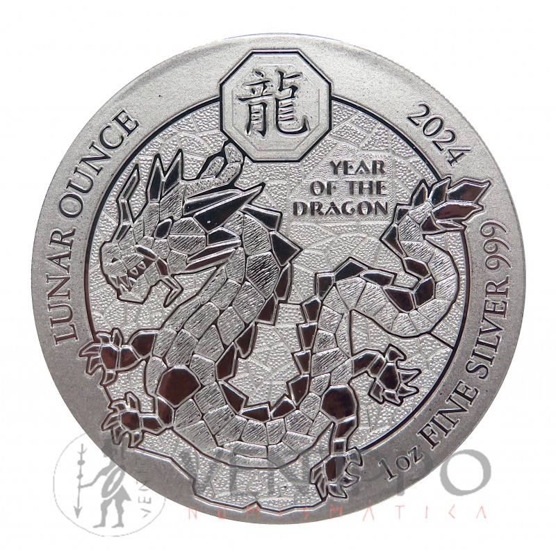 Ruanda, 50 Francs Plata ( 1 OZ  999 mls. ) Año del Dragón 2024.