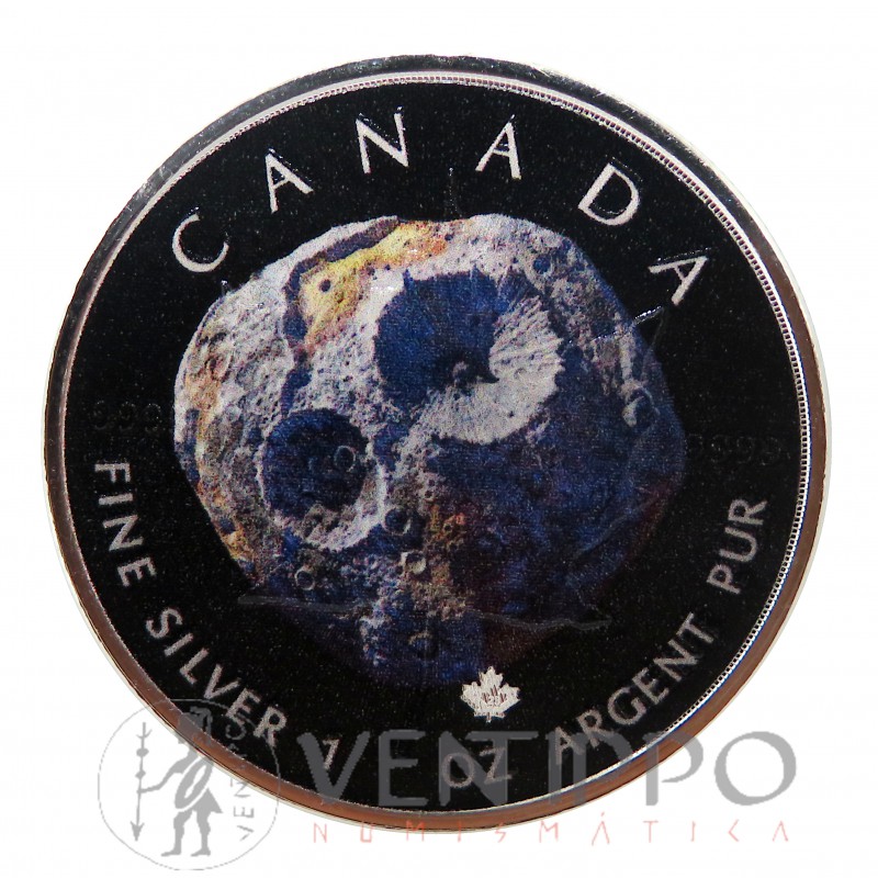 Canadá, 5 $ Plata ( 1 OZ 9999 mls ) Hoja de Are / Asteroide, 2023, coloreada