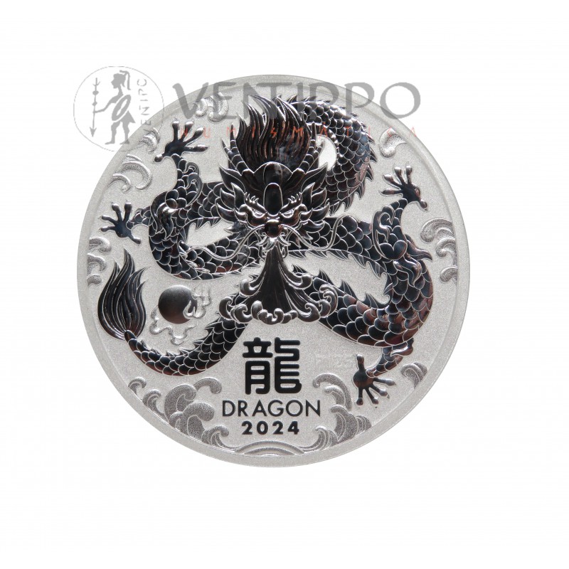 Australia, 2 Dollars Plata ( 62,20 gramos, ley 999 mls. ) Año del Dragón III, 2024, BU.