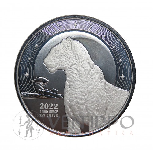 Ghana, 5 Cedis Plata ( 1 OZ. 999 mls), Leopardo 2022 Prooflike