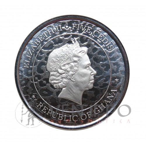 Ghana, 5 Cedis Plata ( 1 OZ. 999 mls), Leopardo 2022 Prooflike