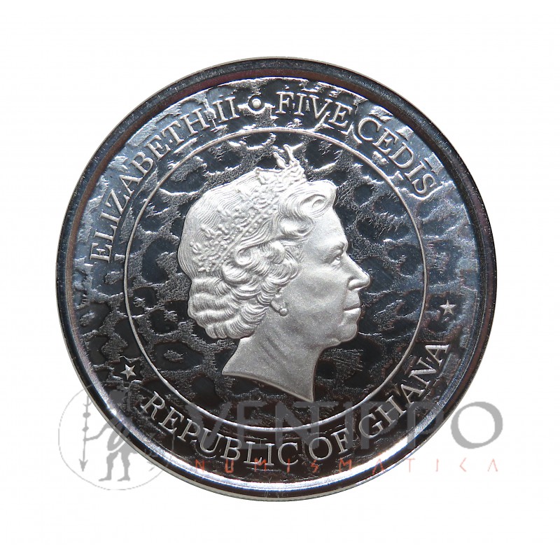 Ghana, 5 Cedis Plata ( 1 OZ. 999 mls), Leopardo 2022 Prooflike