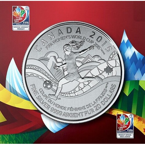 CANADÁ, 20 $ PLATA (7,96 grs ley 9999 mls), 2015 MUNDIAL FEMENINO