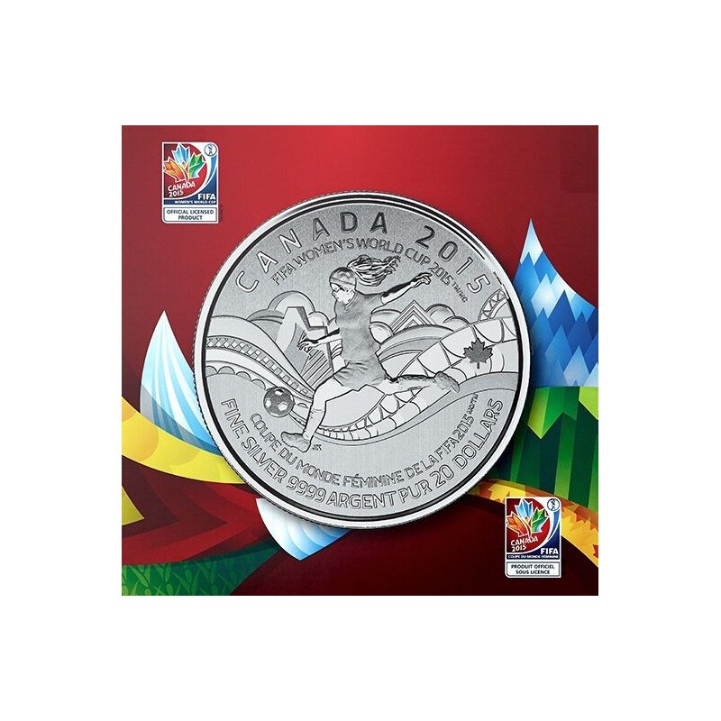 CANADÁ, 20 $ PLATA (7,96 grs ley 9999 mls), 2015 MUNDIAL FEMENINO