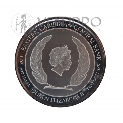 Dominica, 2 $ Plata ( 1 OZ 999 mls .) EC8 V 2022 " Pollo de Montaña ", Prooflike