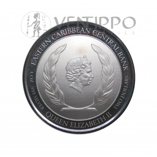 ST. Kitts & Nevis, 2 $ Plata ( 1 OZ 999 mls ) EC8V Surfeadora, Prooflike 2022.