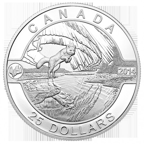 CANADÁ, 25 $ PLATA ( 1 OZ. 9999 mls. ), 2014 SERIE Ó CANADÁ, ZORRO ÁRTICO