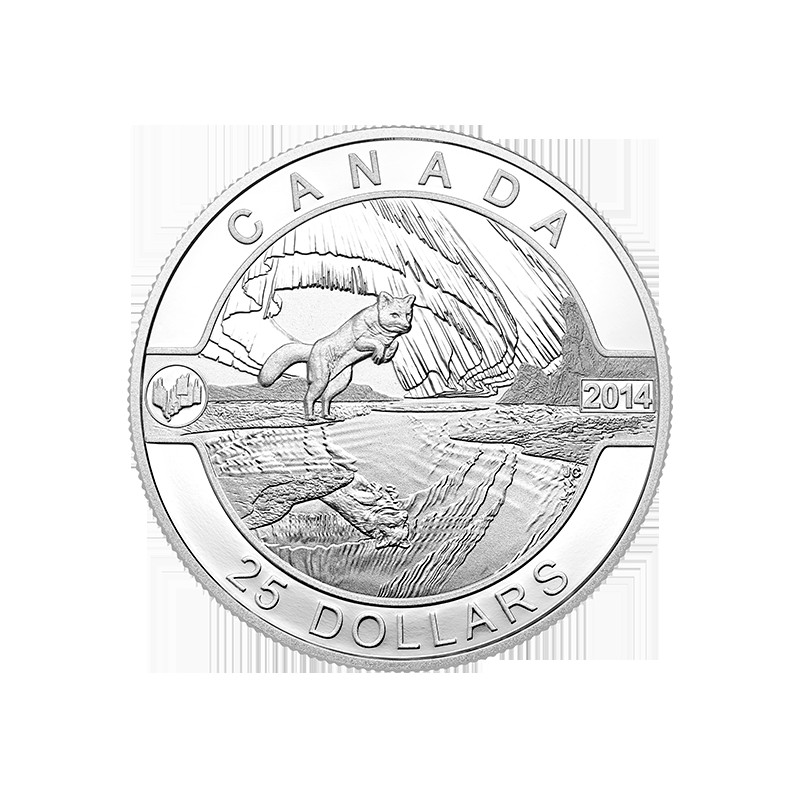 CANADÁ, 25 $ PLATA ( 1 OZ. 9999 mls. ), 2014 SERIE Ó CANADÁ, ZORRO ÁRTICO