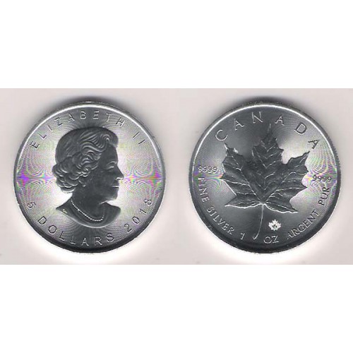 CANADÁ, 5 $ PLATA ( 1 OZ. 999 mls. ) HOJA DE ARCE 2018, S/C