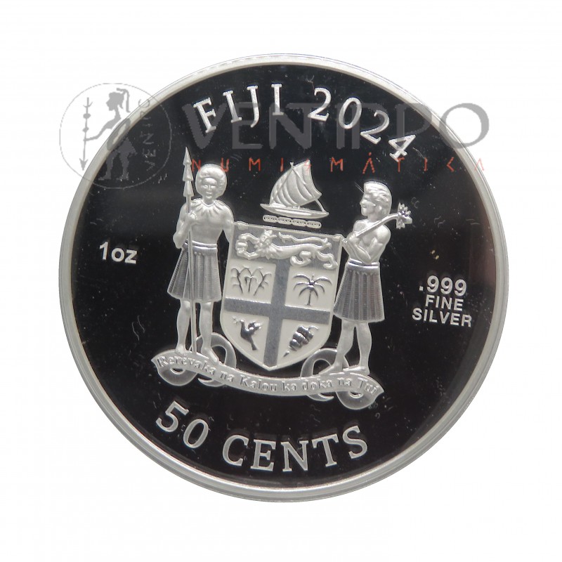 Fiji, 50 Cents Plata ( 1 OZ 999 mls ) Gatos 2024 , BU
