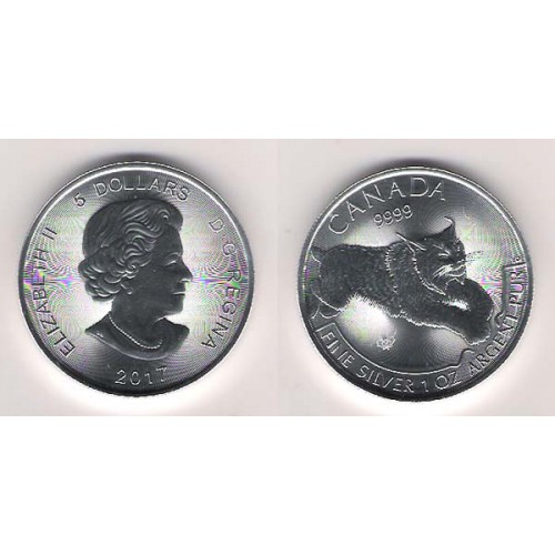 CANADÁ, 5 $ PLATA ( 1 OZ. 999 mls. ) LINCE 2017 S/C