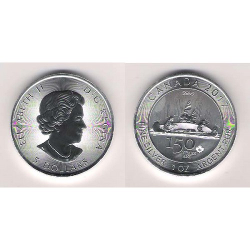 CANADÁ, 5 $ PLATA ( 1 OZ. 9999 mls. ) 150 ANIV. CANADÁ. 2017  S/C