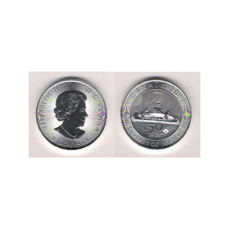 CANADÁ, 5 $ PLATA ( 1 OZ. 9999 mls. ) 150 ANIV. CANADÁ. 2017  S/C