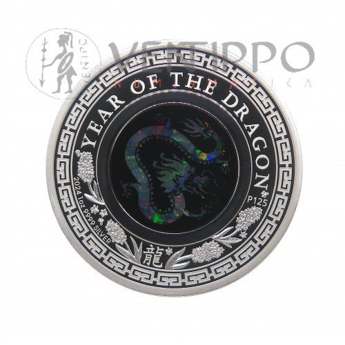 Australia, Dollar Plata ( 1 OZ 9999 mls ) 2024, Año Lunar Dragón Ópalo, Proof.