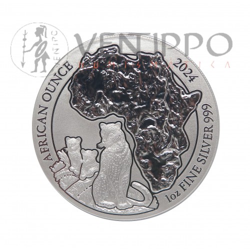 Ruanda, 50 Francs Plata ( 1 OZ  999 mls ) Leopardo 2024