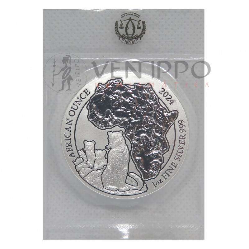 Ruanda, 50 Francs Plata ( 1 OZ  999 mls ) Leopardo 2024