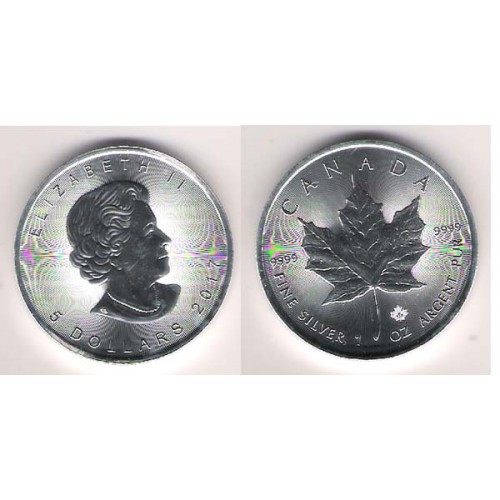 CANADÁ, 5 $ PLATA ( 1 OZ. 9999 mls. ), HOJA DE ARCE 2017, S/C