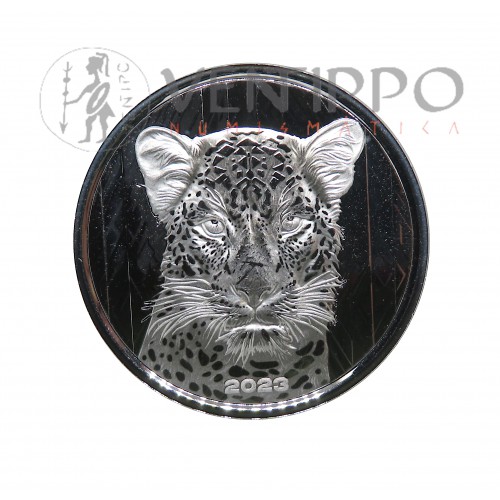 Ghana, 20 Cedis Plata ( 1 OZ 999 mls. ) Leopardo 2023 Prooflike.