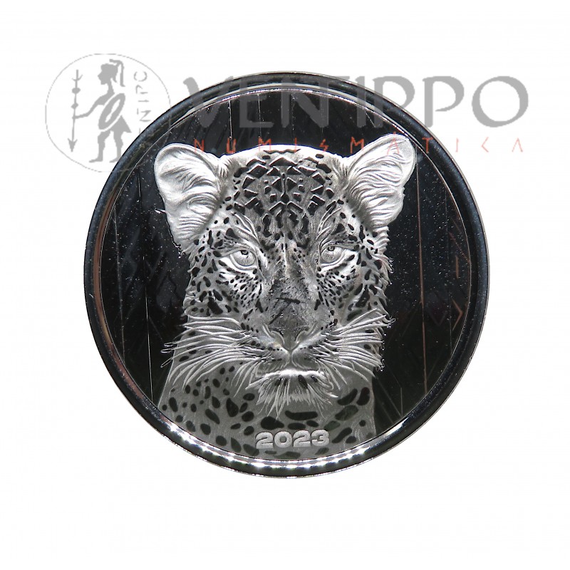 Ghana, 20 Cedis Plata ( 1 OZ 999 mls. ) Leopardo 2023 Prooflike.