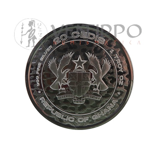 Ghana, 20 Cedis Plata ( 1 OZ 999 mls. ) Leopardo 2023 Prooflike.