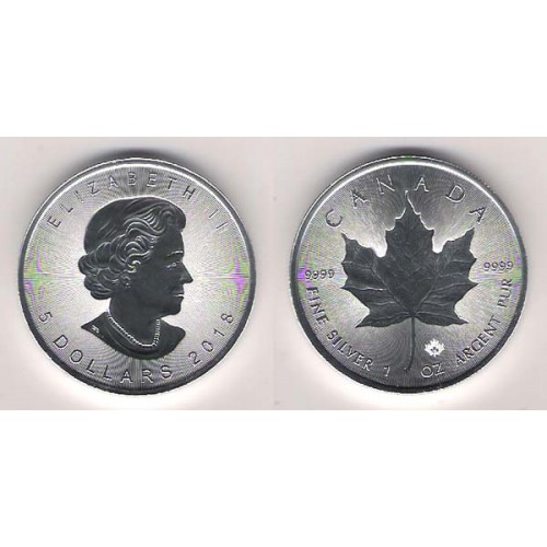 CANADÁ, 5 $ PLATA ( 1 OZ. 9999 mls. )HOJA ARCE INCUSA 2018 S/C