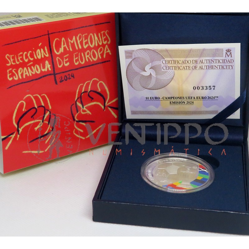 España, 10 € Plata  Proof, 2024, Campeones Eurocopa.