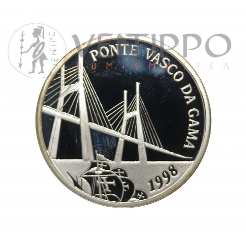 Portugal, 500 Escudos Plata 1998, Puente Vasco de Gama, Proof, estuche + certificado.