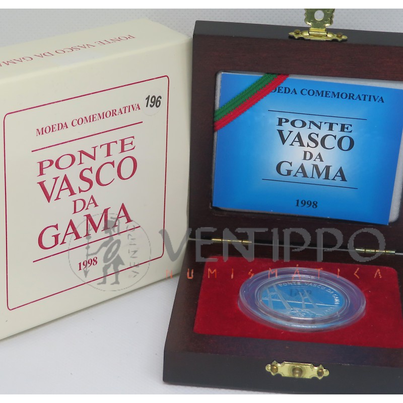 Portugal, 500 Escudos Plata 1998, Puente Vasco de Gama, Proof, estuche + certificado.