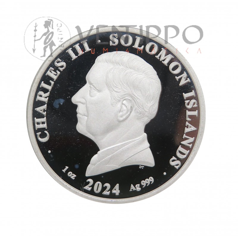 Islas Salomón, 3,14  $ Plata ( 1 OZ ley 999 mls. ) Serie Número Pi 2024, BU.