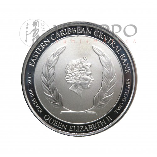 ST. Vincent and The Grenadines, 2 $ Plata ( 1 OZ  ley 999 mls. ) Serie EC8 V, Galeón, Prooflike.