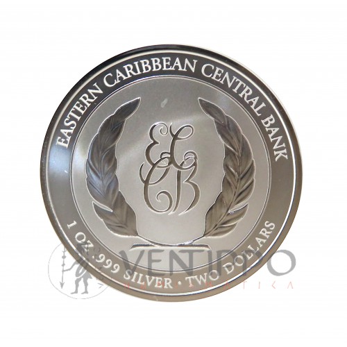 ST. Kitts & Nevis, 2 $ Plata ( 1 OZ LEY 999 mls. ) 2023, Serie EC8 VI: Caracola, Prooflike.